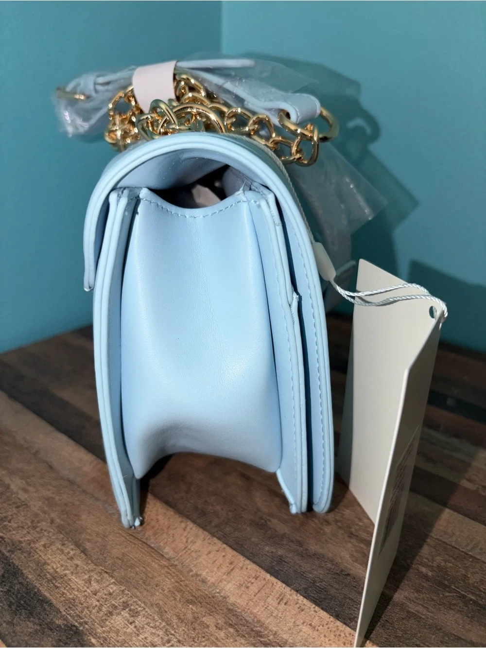 Valentino Orlandi Pale Blue Quilted Chevron Chain Shoulder Bag NWT - Picture 3 of 5